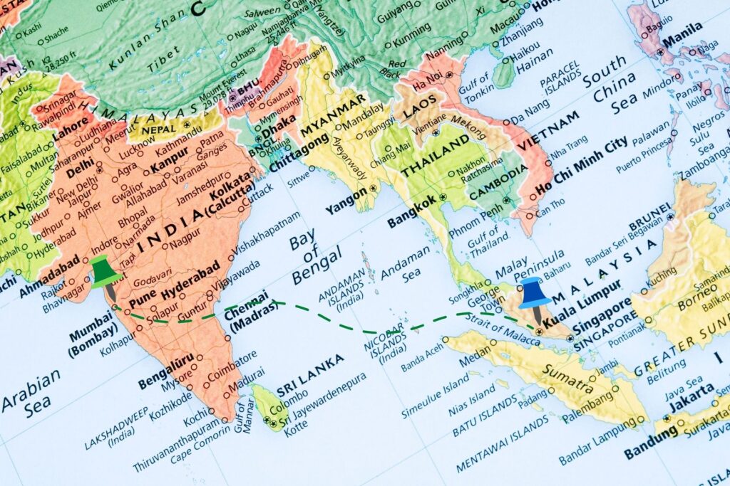 India to Malaysia Map